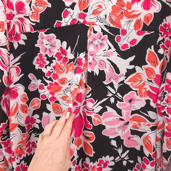 Foxcroft womens floral button down tunic top Size 18W long sleeve pink orange - Picture 9 of 9